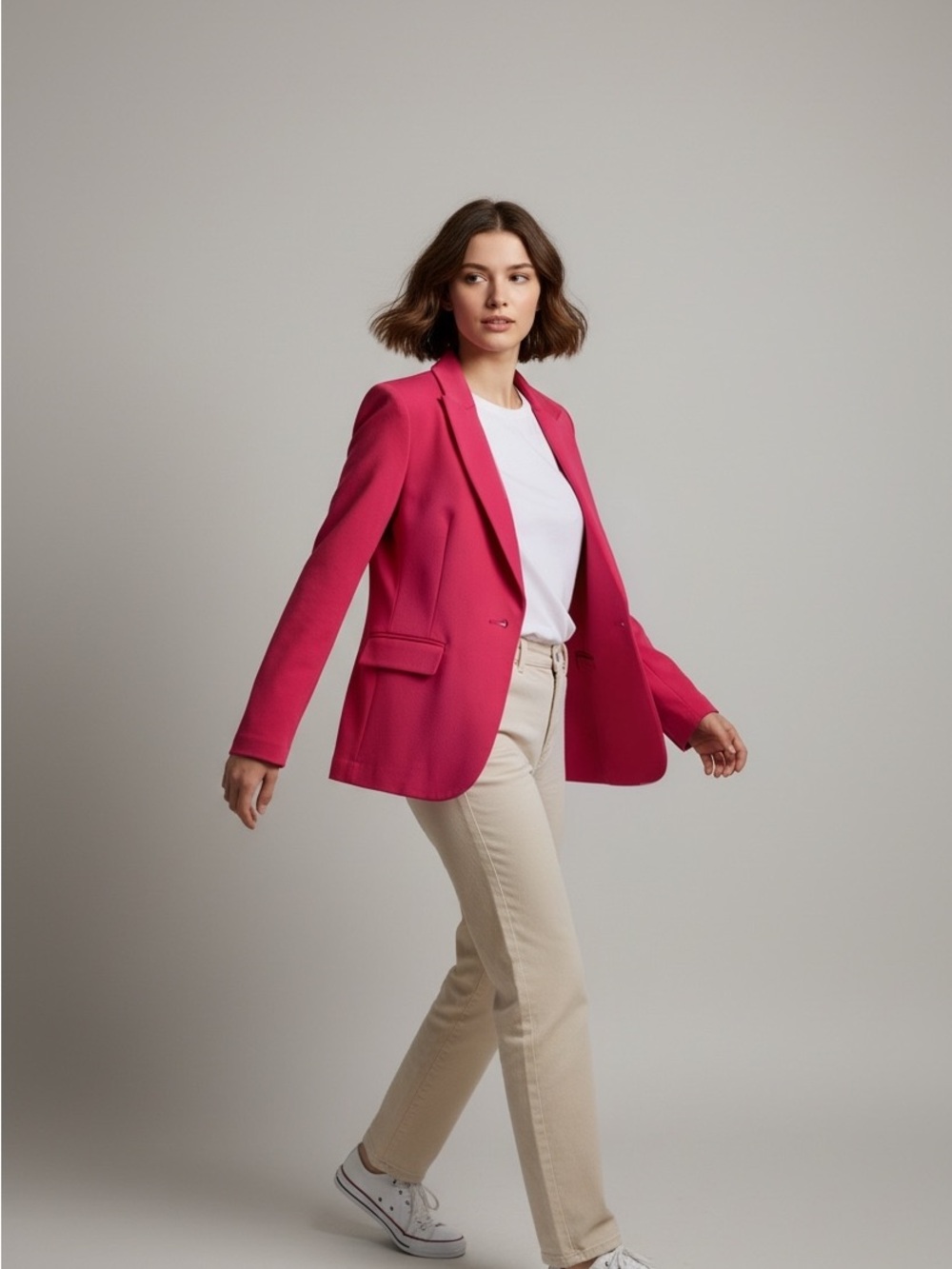MICHAEL Michael Kors Hot Pink Knit Stretch Single-Button Blazer